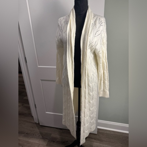 Joie Dusty Rose white Cable Knit Long Duster Open Cardigan Sweater Size M - Picture 1 of 7